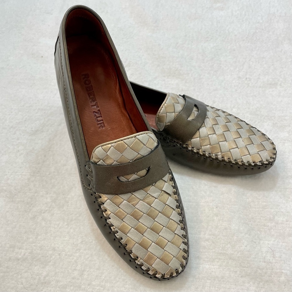 Robert Zur Mixed Woven Metal Leather Petra Loafers Driving Shoes 8 1/2 Narrow